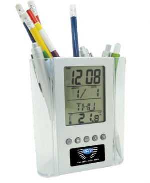 Pen Holder with Alarm Clock, 100mm W x 115mm H